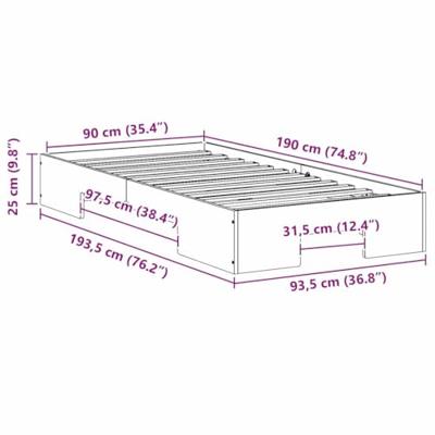 Bedframe met opslag Bruin 90 x 190 cm Massief grenenhout Bedframe met opslag Bruin 90 x 190 cm Massief grenenhout