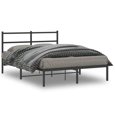 Bedframe met hoofdbord metaal zwart 140x200 cm