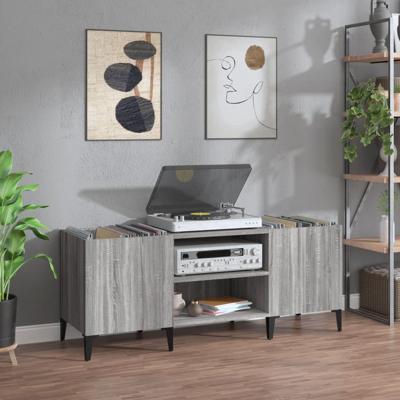 Platenkast 121x38x48 cm bewerkt hout grijs sonoma eikenkleurig - thumbnail