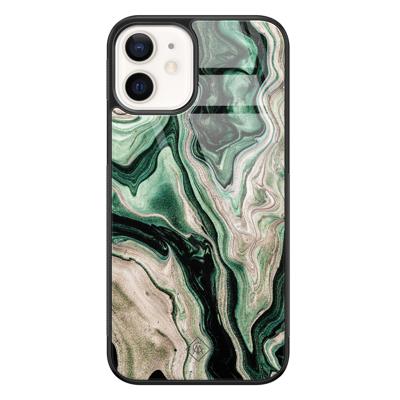 iPhone 12 glazen hardcase - Green waves