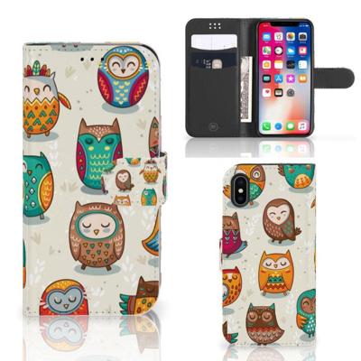 Apple iPhone X | Xs | Telefoonhoesje | Met pasjeshouder | Vrolijke Uilen
