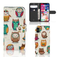 Apple iPhone X | Xs | Telefoonhoesje | Met pasjeshouder | Vrolijke Uilen - thumbnail