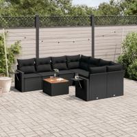 9-delige Loungeset met kussens poly rattan zwart - thumbnail