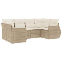 6-delige Loungeset met kussens poly rattan beige - thumbnail