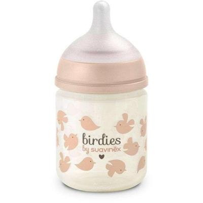 Glazen babyfles - SUAVINEX - Birdies - SX Pro XS speen - 120 ml - 0 tot 3 maanden - Roze