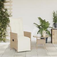 Tuinstoel verstelbaar met kussens poly rattan beige - thumbnail
