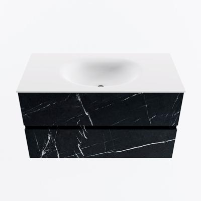 MONDIAZ VICA 90cm badmeubel onderkast Marquina 2 lades. Wastafel MOON midden zonder kraangat, kleur Talc.