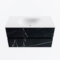 MONDIAZ VICA 90cm badmeubel onderkast Marquina 2 lades. Wastafel MOON midden zonder kraangat, kleur Talc. - thumbnail