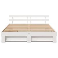 Bedframe met hoofdeinde Wit 200 x 200 cm Massief grenenhout - thumbnail