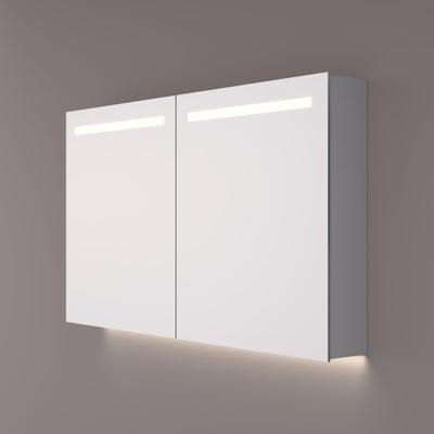 HIPP Design spiegelkast - Horizontale LED Banen en Indirecte LED Onder - 160x70x14 cm - Spiegelverwarming - 2x Geaard Stopcontact - Verstelbare Glazen Planchetten