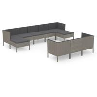 10-delige Loungeset met kussens poly rattan grijs - thumbnail