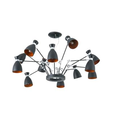 Retro hanglamp 12 armen zwart met chroom accent is een designlamp van Alex & Manel Llusca jaren 60