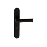 Hardbrass Deurkruk Rhodos op ovaal langschild WC63/8mm - zwart - thumbnail