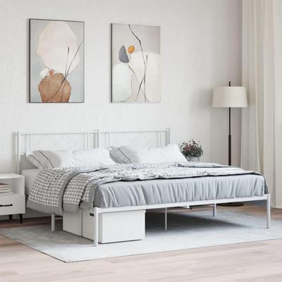 Bedframe met hoofdbord metaal wit 193x203 cm Bedframe met hoofdbord metaal wit 193x203 cm