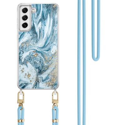 Samsung Galaxy S21 FE hoesje met blauw koord - Marble sea