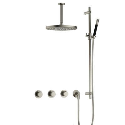 Hotbath Cobber - CB7067 - Inbouw Regendoucheset - Geborsteld Nikkel - 2 Stopkranen - Thermostatisch - Plafondbuis 15 cm - Hoofddouche 300 mm - Staafhanddouche - Glijstang 900 mm - met M106 - Waterbesparend
