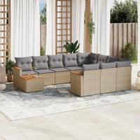11-delige Loungeset met kussens poly rattan gemengd beige - thumbnail