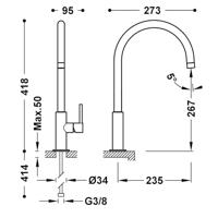Keukenmengkraan Tres Study Exclusive 1-Hendel Uitloop Gebogen 26 cm Rond Zwart Brons Tres - thumbnail