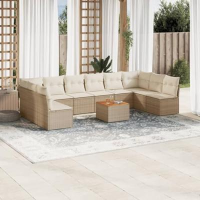 11-delige Tuinset met kussens poly rattan beige