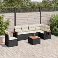 7-delige Loungeset met kussens poly rattan zwart - thumbnail