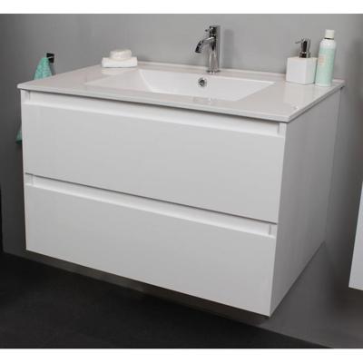 On-Line Onderkast - 80 cm - Voorgemonteerd - Porseleinen Wastafel - 1 Kraangat - Hoogglans Wit