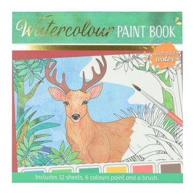 Wins Holland Waterverfkleurblok volwassenen - bosdieren - incl penseel en 6 kleuren waterverf
