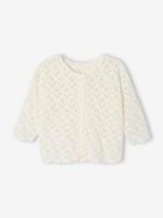 Baby gebreid vest met opengewerkte steken wit - thumbnail