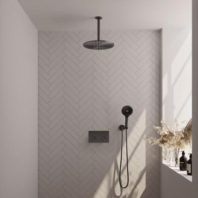 Brauer Gunmetal Carving Thermostatische Regendoucheset Inbouw - Hoofddouche 30 cm - Met Drukknoppen - Handdouche 3 Standen - Doucheslang - Wandaansluitbocht - Gunmetal