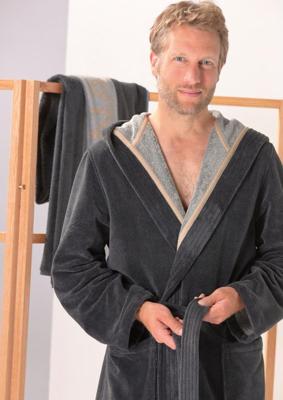 Cawo herenbadjas met capuchon - katoenen badjas - grijs-46/48