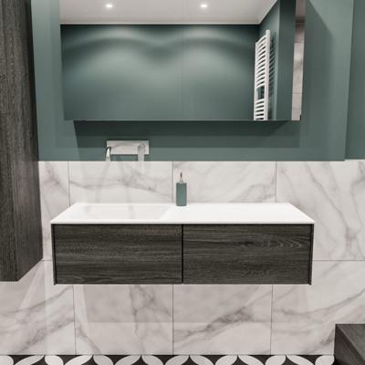 Badkamermeubel BWS Madrid Antraciet 120x45x30 cm Mat Witte Solid Surface Wastafel Links (0 kraangaten, 2 lades) Badkamermeubel BWS Madrid Antraciet 120x45x30 cm Mat Witte Solid Surface Wastafel Links (0 kraangaten, 2 lades)
