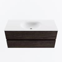 MONDIAZ VICA 110cm badmeubel onderkast Dark Brown 2 lades. Wastafel MOON midden 1 kraangat, kleur Talc. - thumbnail