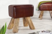 Retro TURNBOCK kruk 40cm met echt lederen bekleding mangohouten kruk - 36268 - thumbnail