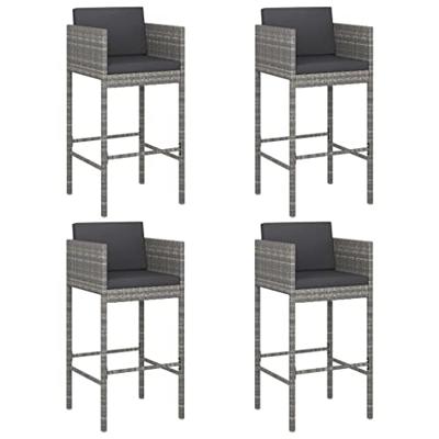VidaXL Barkrukken 4 st met kussens poly rattan grijs