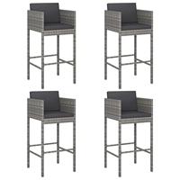 VidaXL Barkrukken 4 st met kussens poly rattan grijs - thumbnail