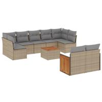 10-delige Loungeset met kussens poly rattan beige - thumbnail