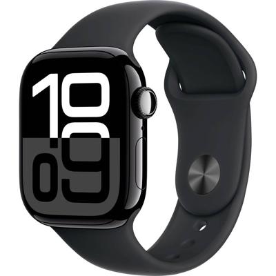 Apple Watch Series 10 (GPS 42 mm) Smartwatch - Kast van gitzwart aluminium - Zwart sportbandje (M/L). Conditie bijhouden, Ecg-app, always on Retina-display, waterbestendig
