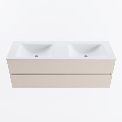 MONDIAZ VICA 140cm badmeubel onderkast Linen 2 lades. Wastafel CLOUD dubbel 2 kraangaten, kleur Talc.