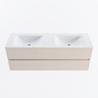 MONDIAZ VICA 140cm badmeubel onderkast Linen 2 lades. Wastafel CLOUD dubbel 2 kraangaten, kleur Talc. - thumbnail