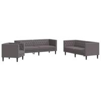 3-delige Loungeset Chesterfield-stijl kunstleer grijs - thumbnail