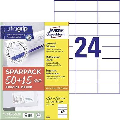 Avery-Zweckform 6605 Universele etiketten 70 x 37 mm Papier Wit 1560 stuk(s) Permanent hechtend Laser (kleur), Laser (zwart/wit) Avery-Zweckform 6605 Universele etiketten 70 x 37 mm Papier Wit 1560 stuk(s) Permanent hechtend Laser (kleur), Laser (zwart/wit)