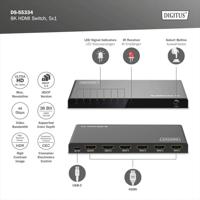 Digitus DS-55334 HDMI-switch 1 + 5 poorten LED-weergave, Met afstandsbediening, Ultra HD-geschikt, Met metalen behuizing, Individueel schakelbaar, Met - thumbnail