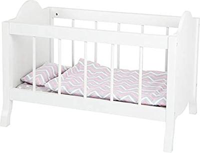 Small Foot - houten poppenbed wit met beddengoed strepen, 4dlg. Small Foot - houten poppenbed wit met beddengoed strepen, 4dlg.