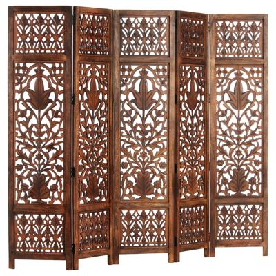 Kamerscherm 5 panelen handgesneden 200x165 cm mangohout bruin