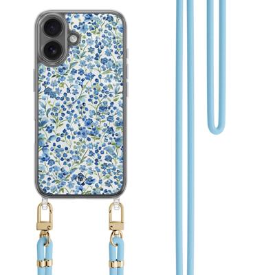 iPhone 16 hoesje met blauw koord - Vintage blue floral iPhone 16 hoesje met blauw koord - Vintage blue floral