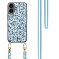 iPhone 16 hoesje met blauw koord - Vintage blue floral - thumbnail