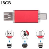 16GB 3 in 1 USB-C/type-C + USB 2 0 + OTG Flash Disk voor type-C smartphones & PC computer (rood) - thumbnail