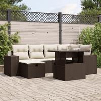 7-delige Loungeset met kussens poly rattan bruin - thumbnail