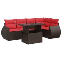 6-delige Loungeset met kussens poly rattan acacia bruin - thumbnail