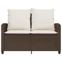 Tuinbank 2-zits met kussens & tafel poly rattan bruin - thumbnail