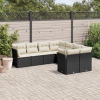 8-delige Loungeset met kussens poly rattan zwart - thumbnail